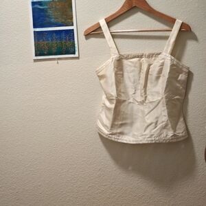 Silk cream top with blue thread detail , Papell, 4P